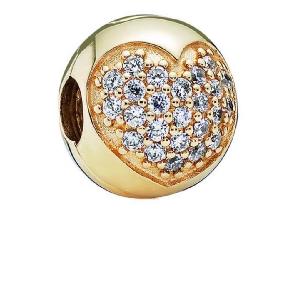 Authentic Pandora heart clip.  Solid 14K yellow gold.